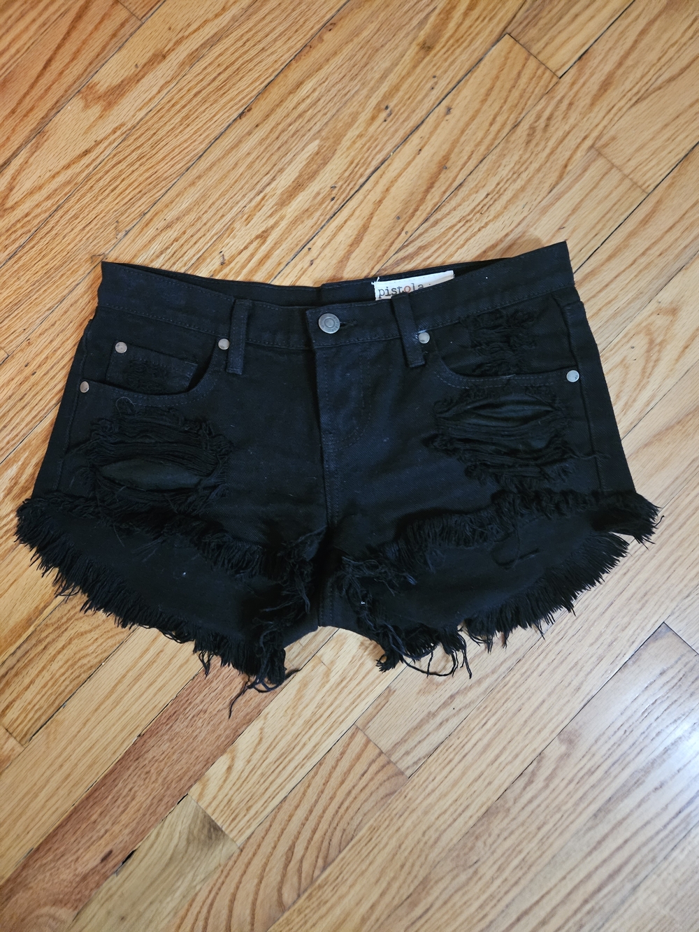 pistola Black Distressed Frayed Denim Shorts Size XS